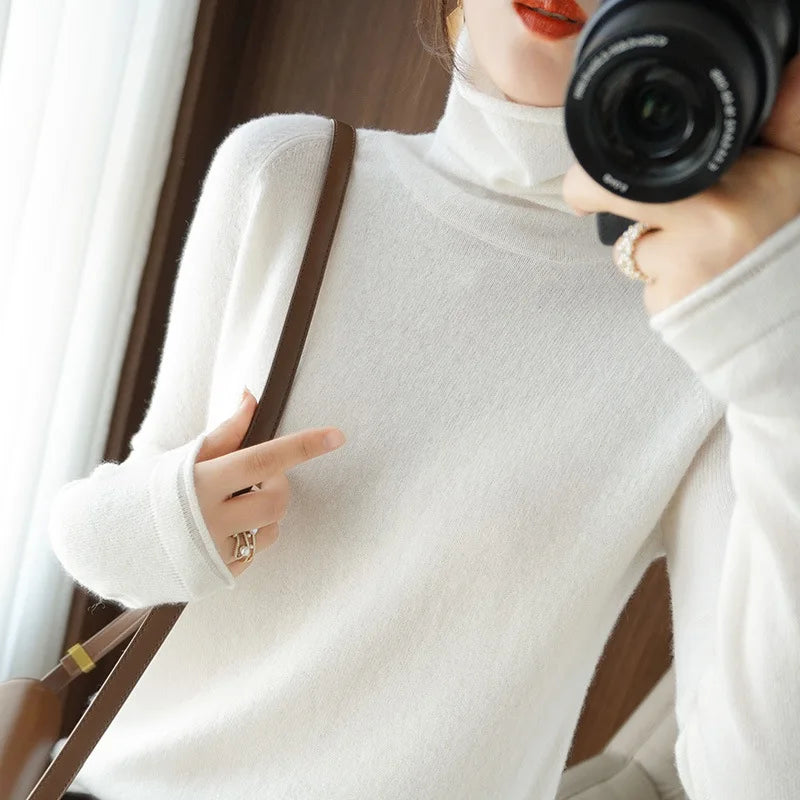 Autumn Winter Women’s Turtleneck Sweater – Slim Fit Long Sleeve Basic Knit Top | Warm Stretch Pullover