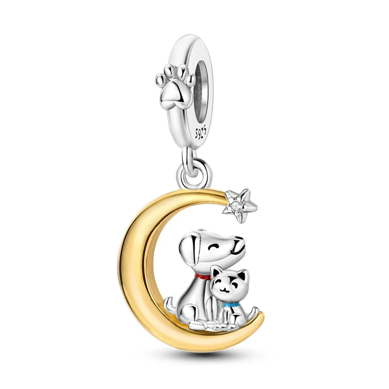925 Sterling Silver Cute Cat Charm Beads | Paw Print Pendant for Original DIY Bracelets & Women’s Jewelry Gift