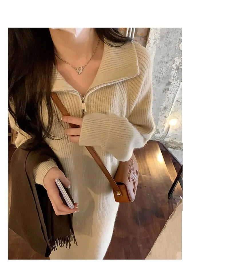 Long Sve Knitted Dr Women's Spring Autumn Loose Lazy Sle Long Dr Inner Wear Sweater Dr Commute Sle Polyester ...