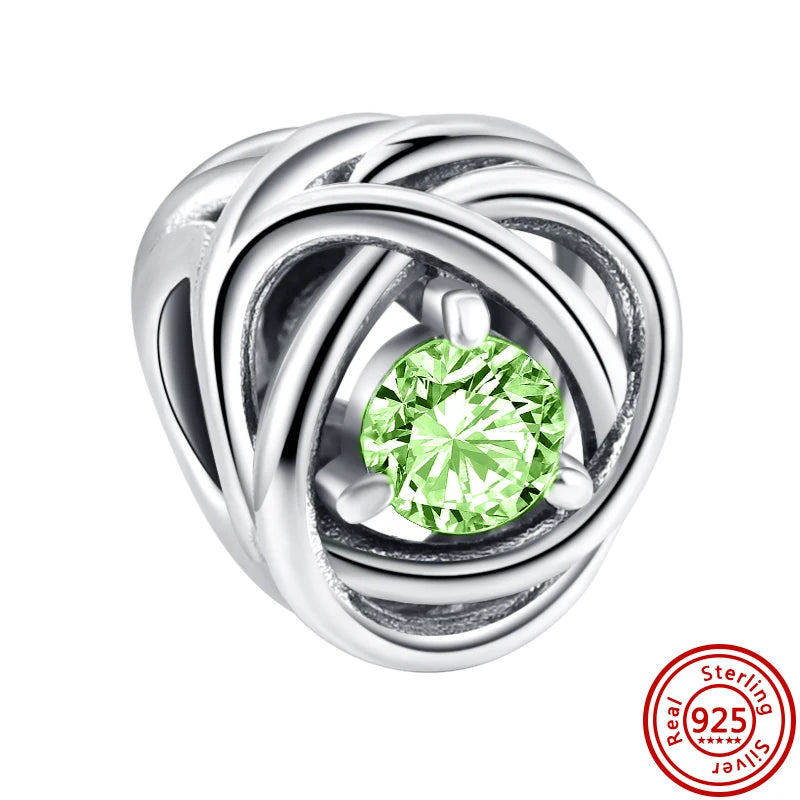 New 925 Sterling Silver Birthstone Beads | Crystal Eternity Circle Charm for Original Bracelets & Necklaces DIY Jewelry