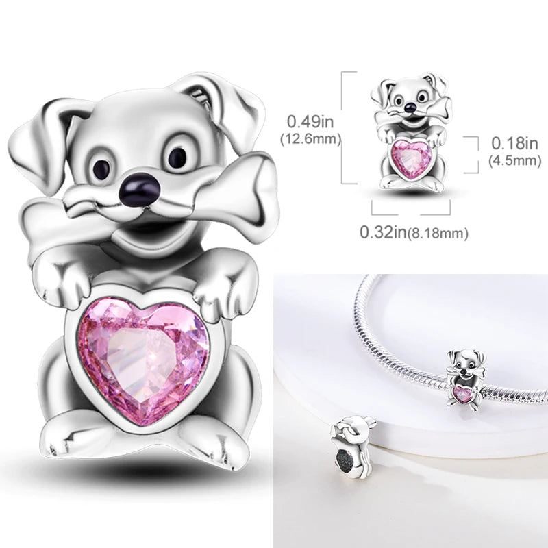 925 Sterling Silver Heart Shaped Warm Family Charm Beads Butterfly Flower Pendant