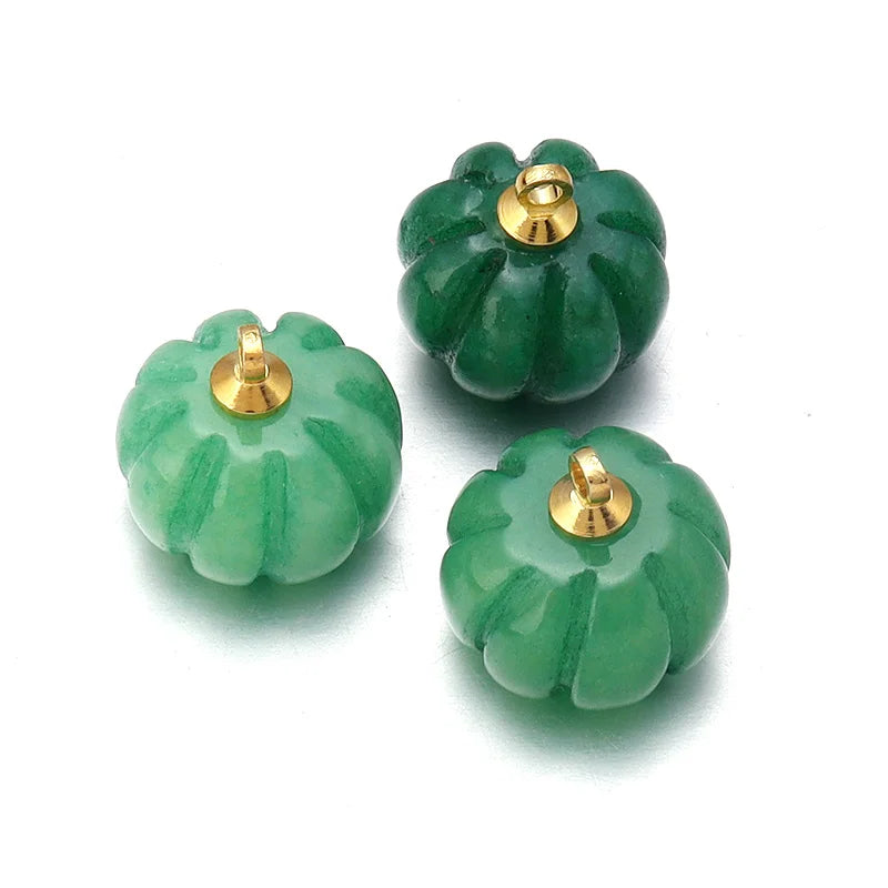 5pcs Natural Stone Pumpkin Pendants | Rose Quartz & Green Aventurine Charms for DIY Jewelry Making
