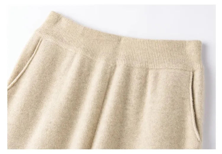Elegant Women’s High Waist Wide-Leg Pants – Baggy Straight Knitted Trousers with Pockets