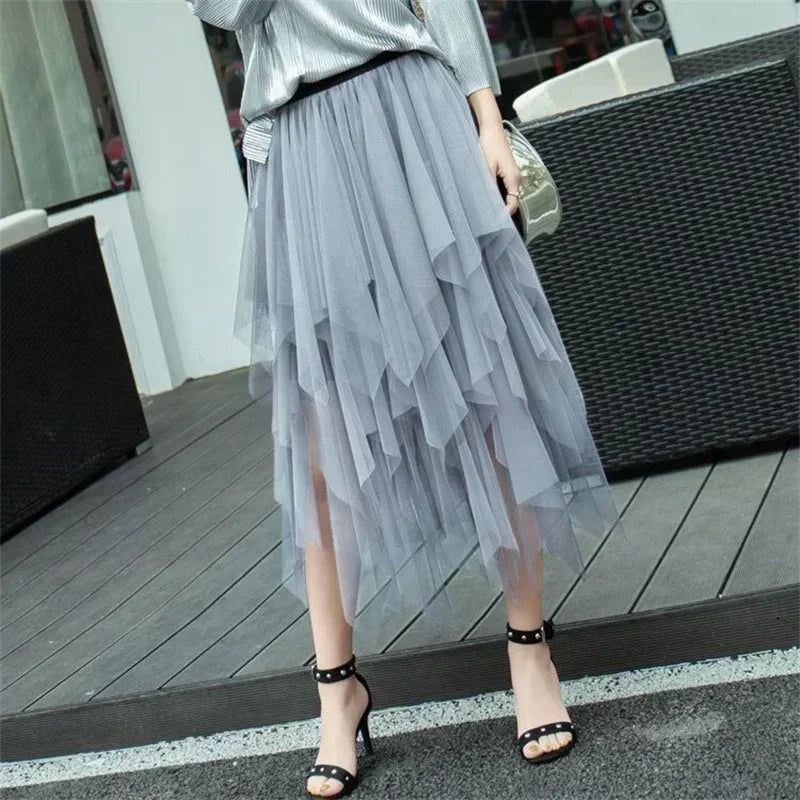 Women’s Summer Tutu Skirt – Harajuku High Waist Tulle Mesh Midi Faldas 👗✨
