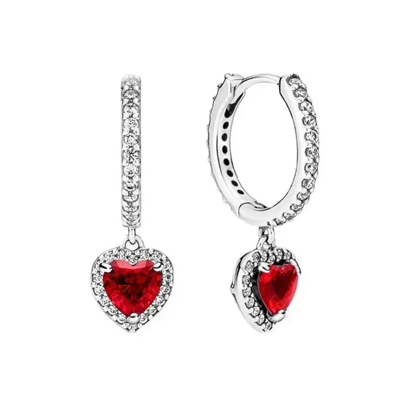 925 Sterling Silver Red Heart-shaped Ring Necklace Bracelet | Luxury Charm Jewelry for Women | DIY Party Gift Collection
