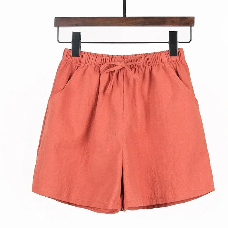 2024 Women’s Cotton Linen Summer Shorts – Casual Solid High Waist Loose Shorts with Pockets | Plus Size Soft Girls Shorts