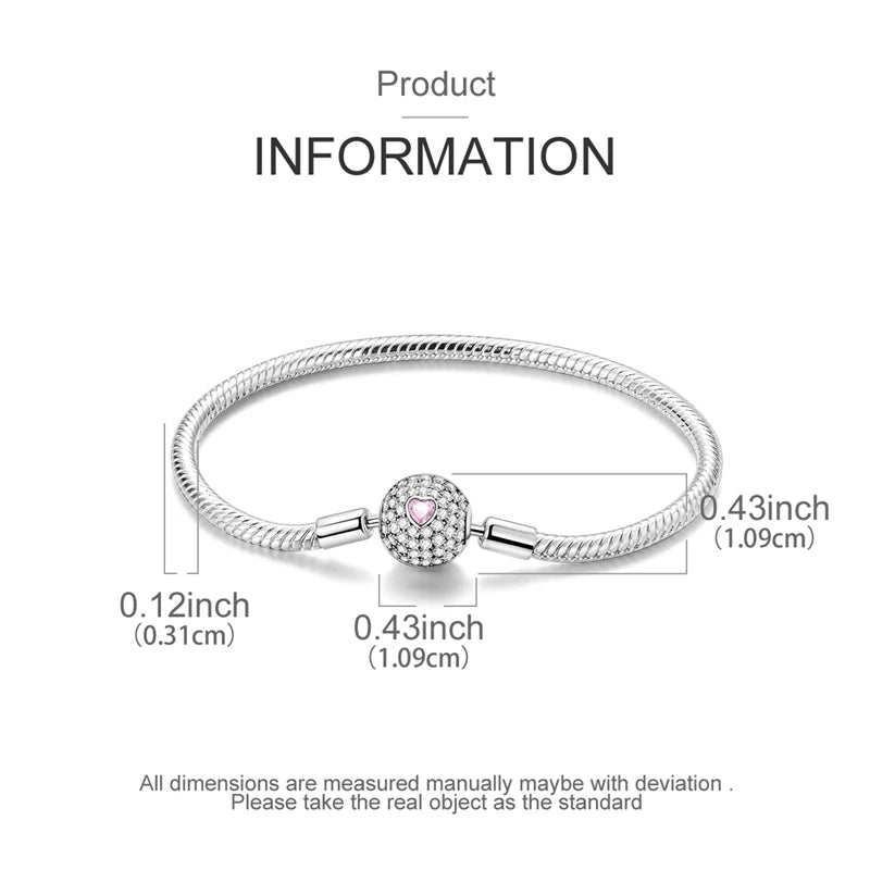 925 Sterling Silver Heart Moon Sun Clasp Charm Bracelet | 17–20CM Original Bracelet for Women | Fits Pandora DIY Beads Jewelry
