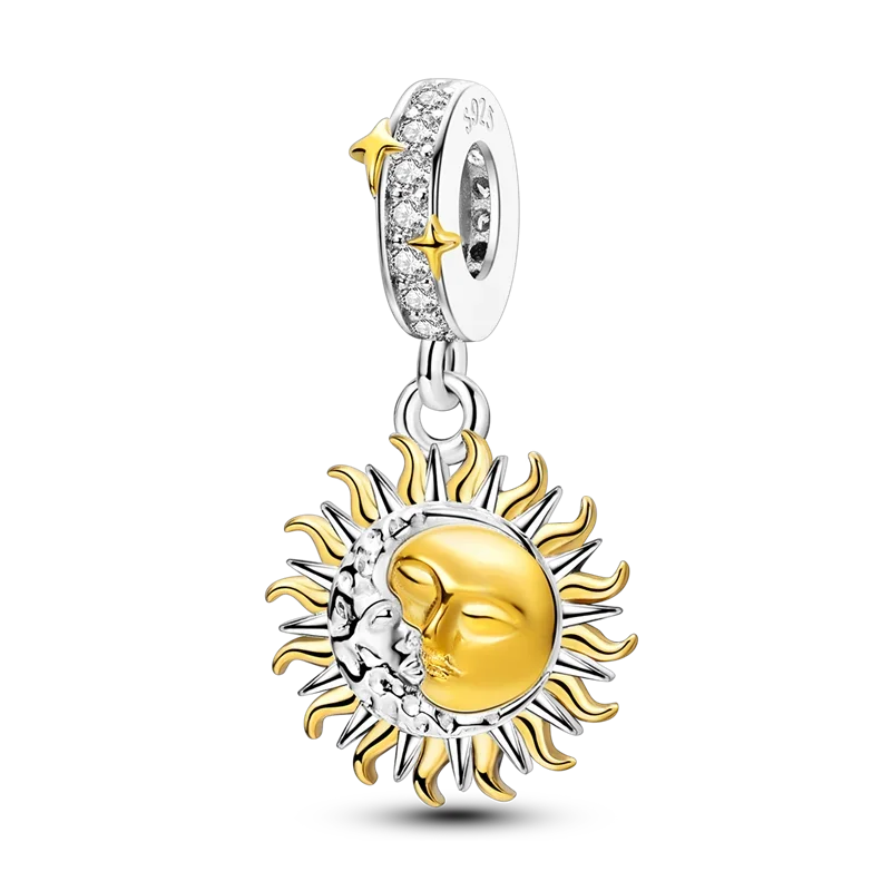 Gold Series Sun & Leopard Charm Beads – Original 925 Sterling Silver Inlaid Zircon DIY Pendants for Bracelet Jewelry Gifts