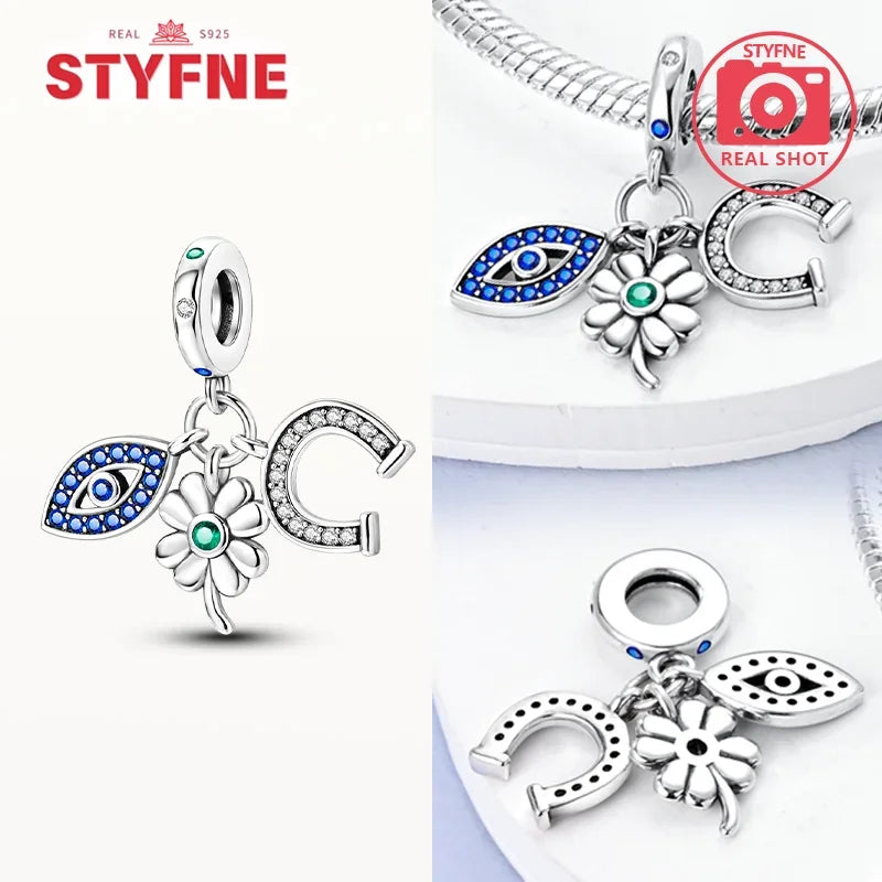 925 Sterling Silver Lucky Eye & Four Leaf Clover Charms – S925 Beads Fit Pandora Bracelet DIY Jewelry Gift for Women
