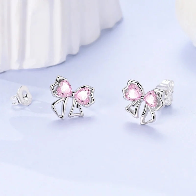 New Original 925 Sterling Silver Sweetheart Bow & Crab Ocean Earrings | Donut Zircon Round Design Women’s Fine Jewelry