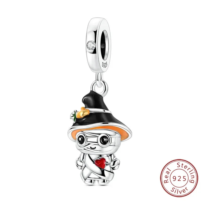 Halloween 925 Sterling Silver Luminous Pumpkin Witch Charm | Skeleton, Mummy & Candy Bead for DIY Bracelet Jewelry Gift