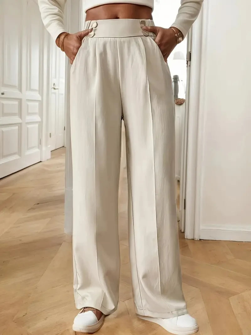 2025 Women’s High Waist Wide Leg Pants | Flowy Floor-Length Minimalist Straight Fit Trousers