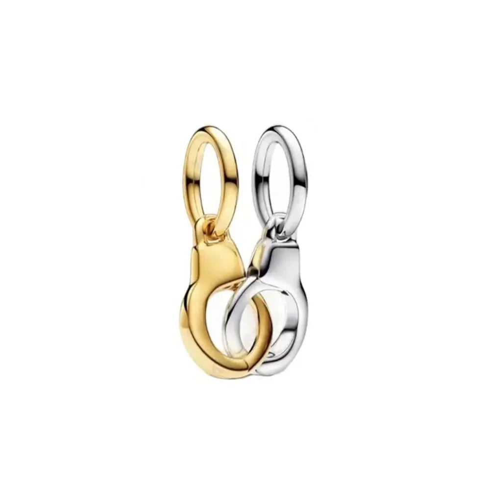925 Sterling Silver Double Golden Heart Split Charm | Cute Boy & Girl Pendant for Original Bracelet Jewelry