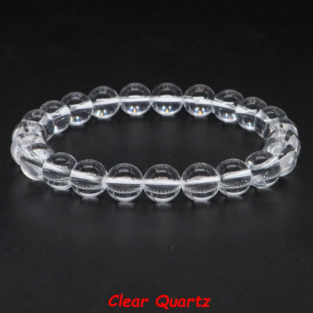 Natural Stone Healing Crystal Bracelet | Amethyst, Quartz & Agate Round Beads Elastic Stretch Bangle for Women & Men