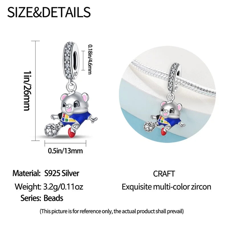 925 Sterling Silver Soccer Trophy Jersey Charm Beads – Fits 3mm Bracelets DIY Jewelry