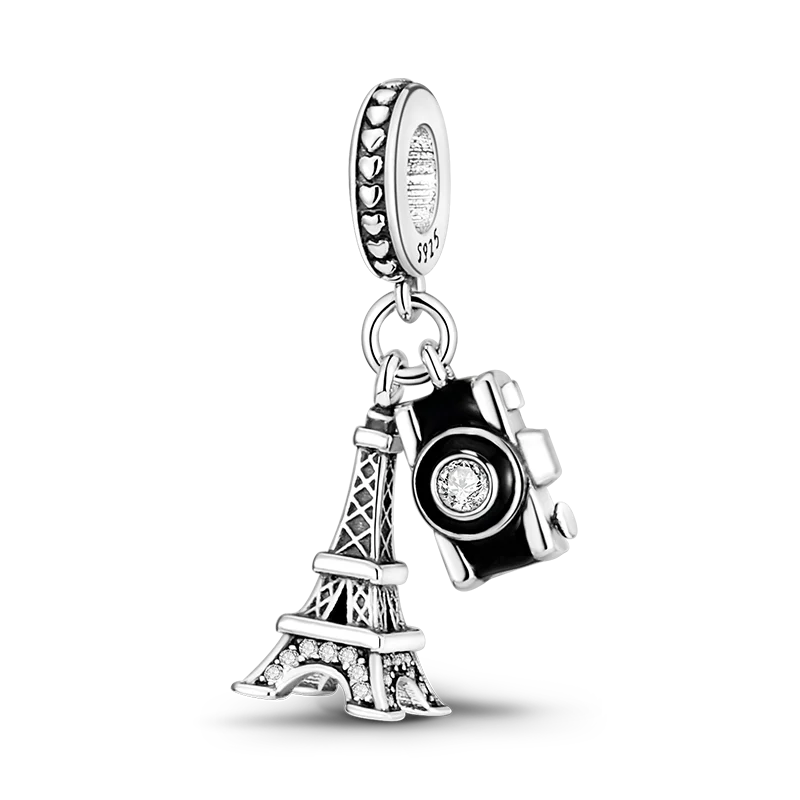 925 Sterling Silver Travel Around the World Charm Bead | Eiffel Tower & Triumphal Arch Dangle for Original Bracelet DIY Jewelry