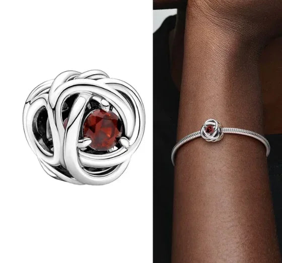 Silver S925 Twelve Month Birthstone Heart Eternity Charms | Fit Original Bracelet | Women’s DIY Fine Jewelry Beads