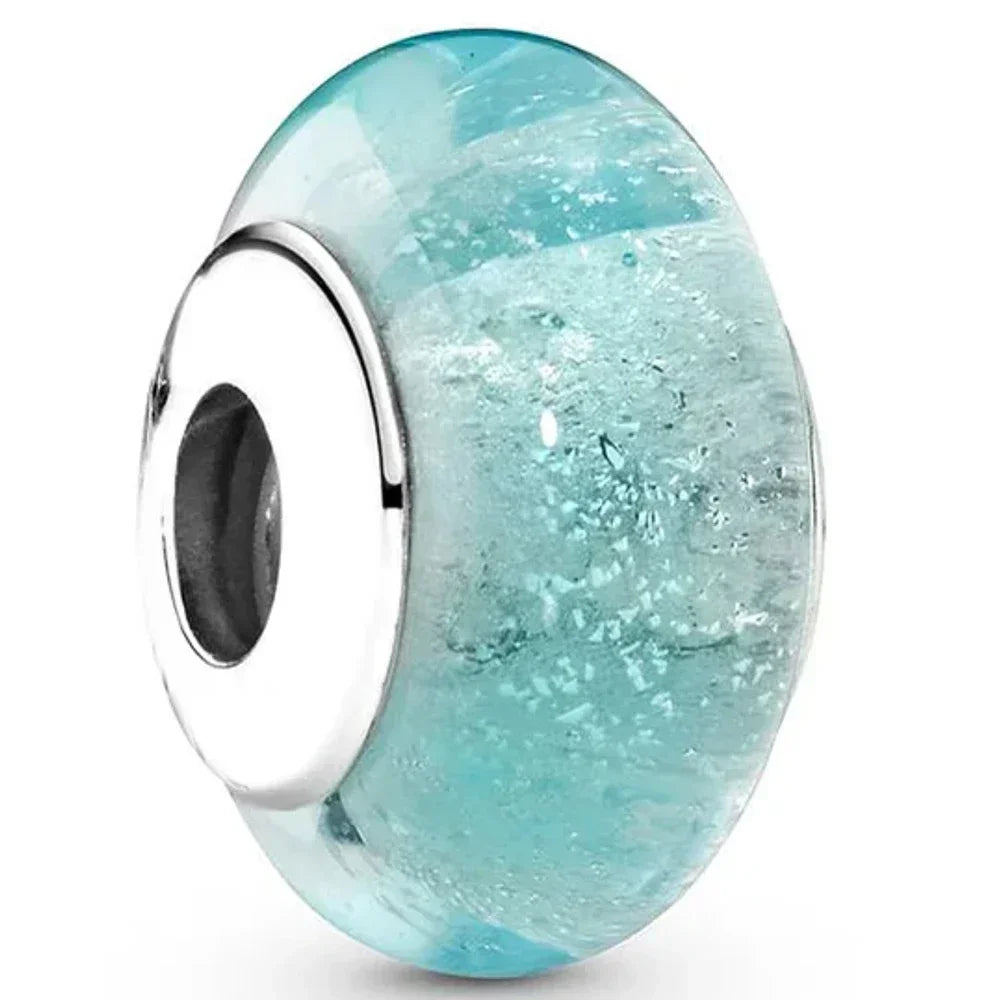 2025 Classic 925 Sterling Silver Colored Flower & Leaf Murano Glass Charm Beads | DIY Bracelet
