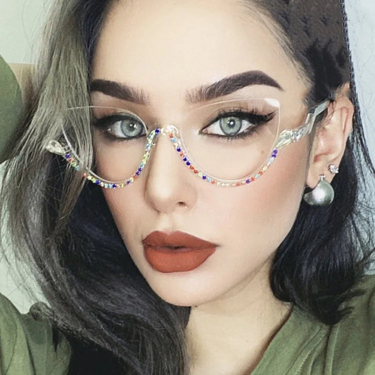 TANOXI Anti Blue Light Kardashian Flat Shield Sunglasses for Women – Y2K Punk Diamond Cutting Semi-Rimless Fashion Eyewear
