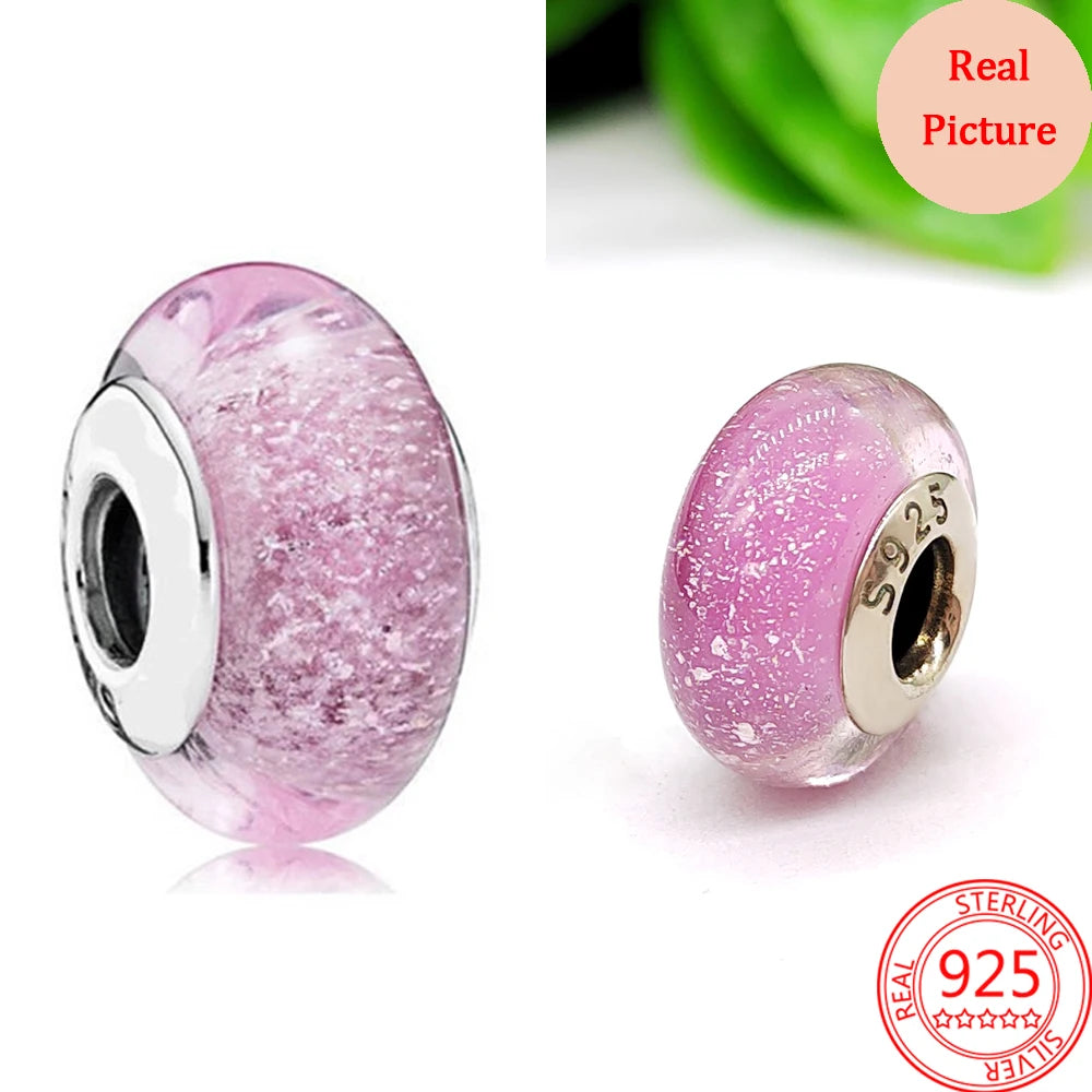925 Sterling Silver Murano Glass Galaxy & Clover Heart Beads | Fit Pandora Bracelet DIY Jewelry Gift for Mum