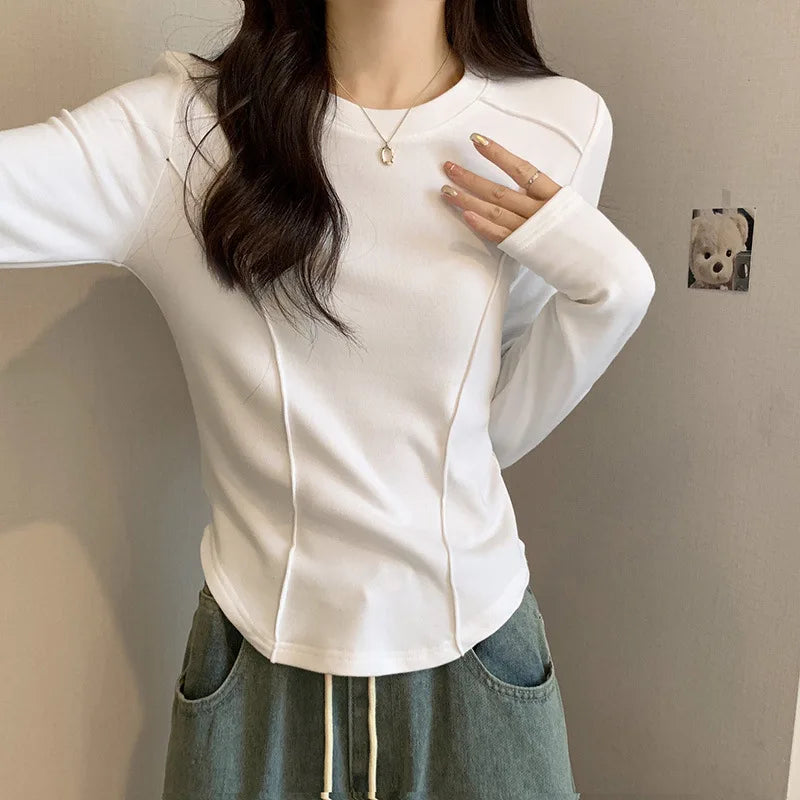 Women's Long Sleeve Velvet Base Shirt 👚 Slim Fit Round Neck T-Shirt ✨ Pure Color Winter Fashionable Top ❄️