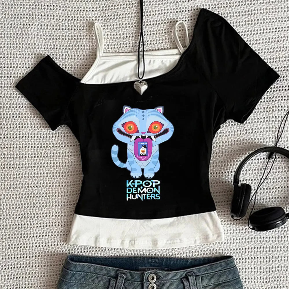 Y2K KPop Demon Hunters Graphic Sleeveless Tank | Casual Harajuku Streetwear | Japanese Rock Punk Camis