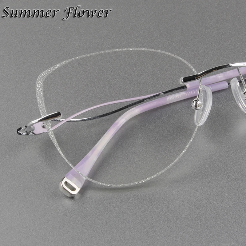 Women Rimless Titanium Cat Eye Glasses – Elegant Lightweight Butterfly Design Prescription Eyewear