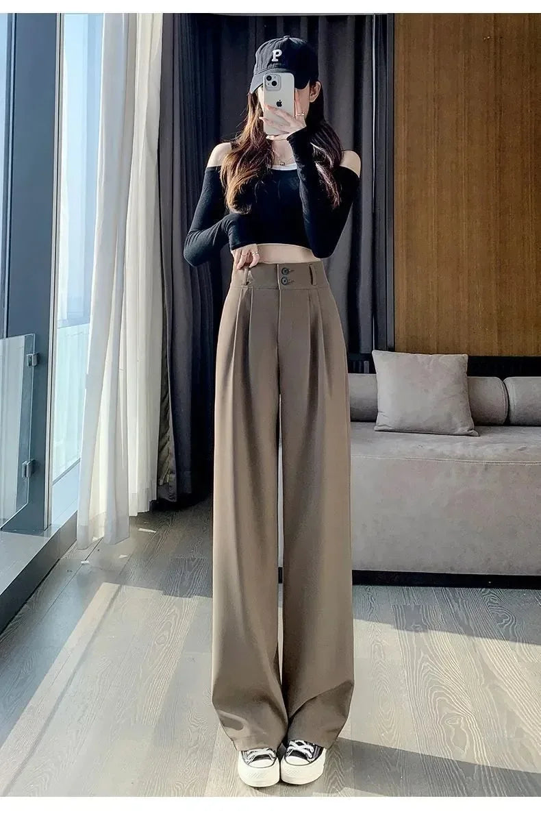 Elegant Wide Leg Pants | Women’s Korean Style High Waist Black Baggy Trousers