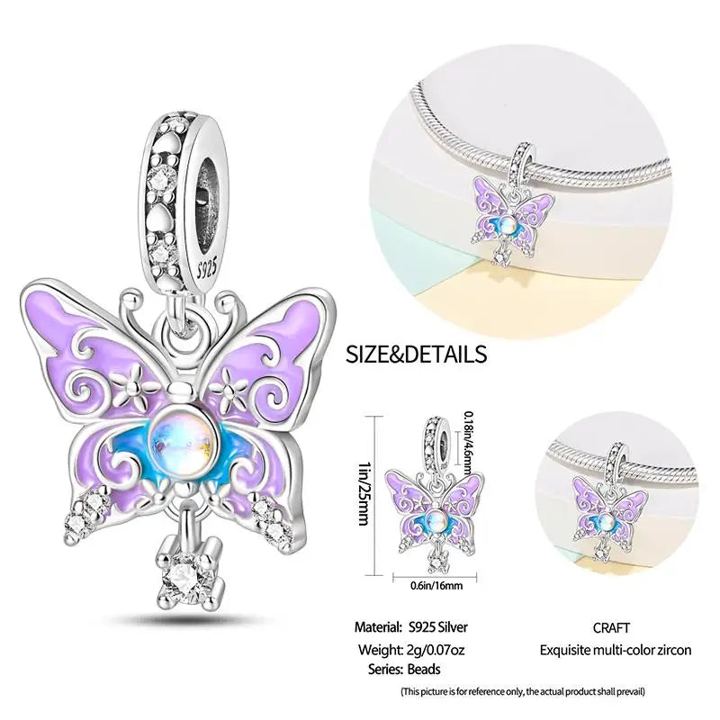 925 Sterling Silver Flying Bird & Butterfly Safety Chain Charm Beads for Original 3mm Bracelet – DIY Jewelry Gift