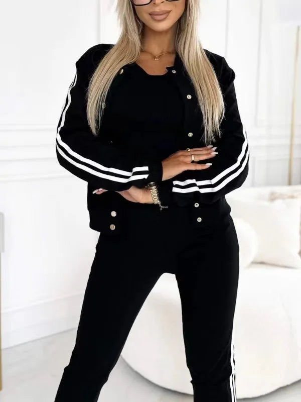 Autumn Women’s 3-Piece Suit 🍂 Striped Tracksuit Jacket + Tank + Pants ✨