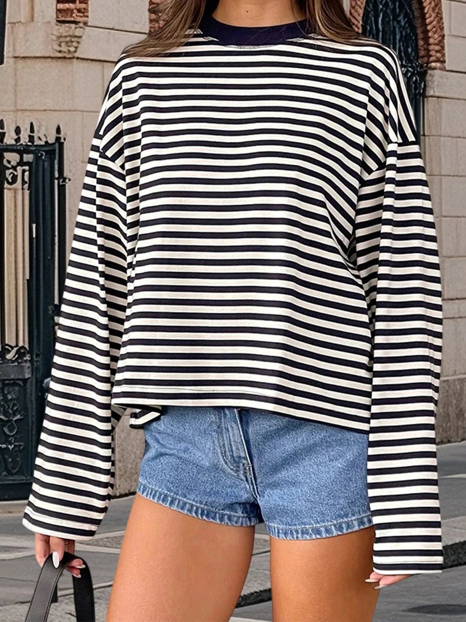 2025 Women's Retro Striped T-Shirt | Long Sleeve Crew Neck Top | Loose Fall Casual Streetwear