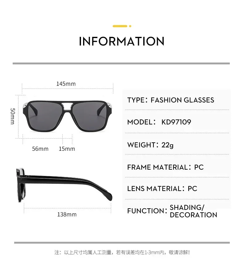 Vintage Double Bridge Yellow Sunglasses for Women – Oversized Square Luxury Shades | Female Pilot Style Eyewear