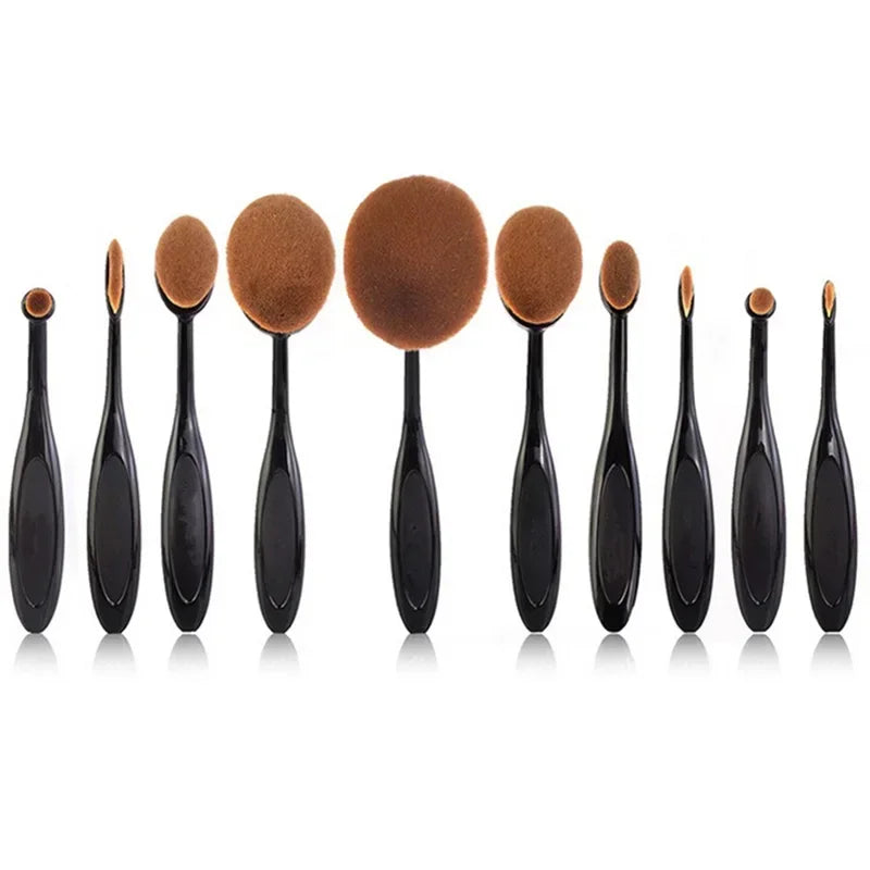 10 PCS Oval Makeup Brush Set – Toothbrush Style Foundation, Contour, Powder, Blush & Eyeshadow Cosmetic Tools