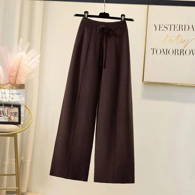 Knitted Pants Women | High Waist Elastic Drawstring Loose Casual Wide Leg Pants | Spring & Autumn