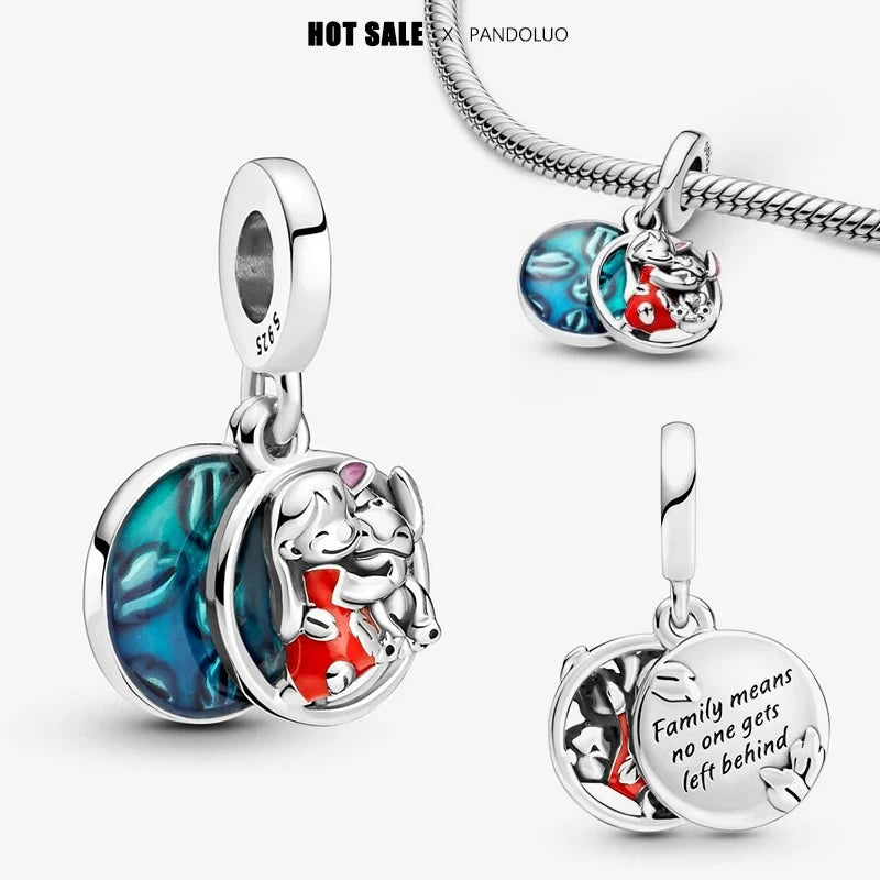 Hot Sale New Disney Cartoon Animal 925 Sterling Silver Lilo & Stitch Charm Bead Bracelet
