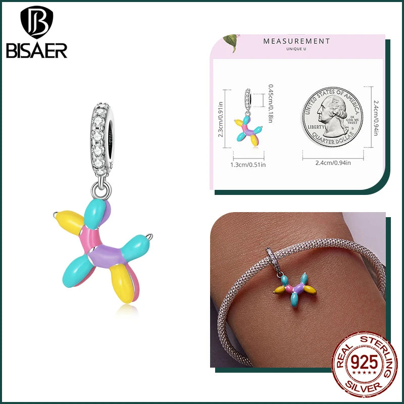 BISAER 925 Sterling Silver Dog Charm | Cute Dachshund Pet Bead Pendant for Women’s DIY Bracelet Jewelry