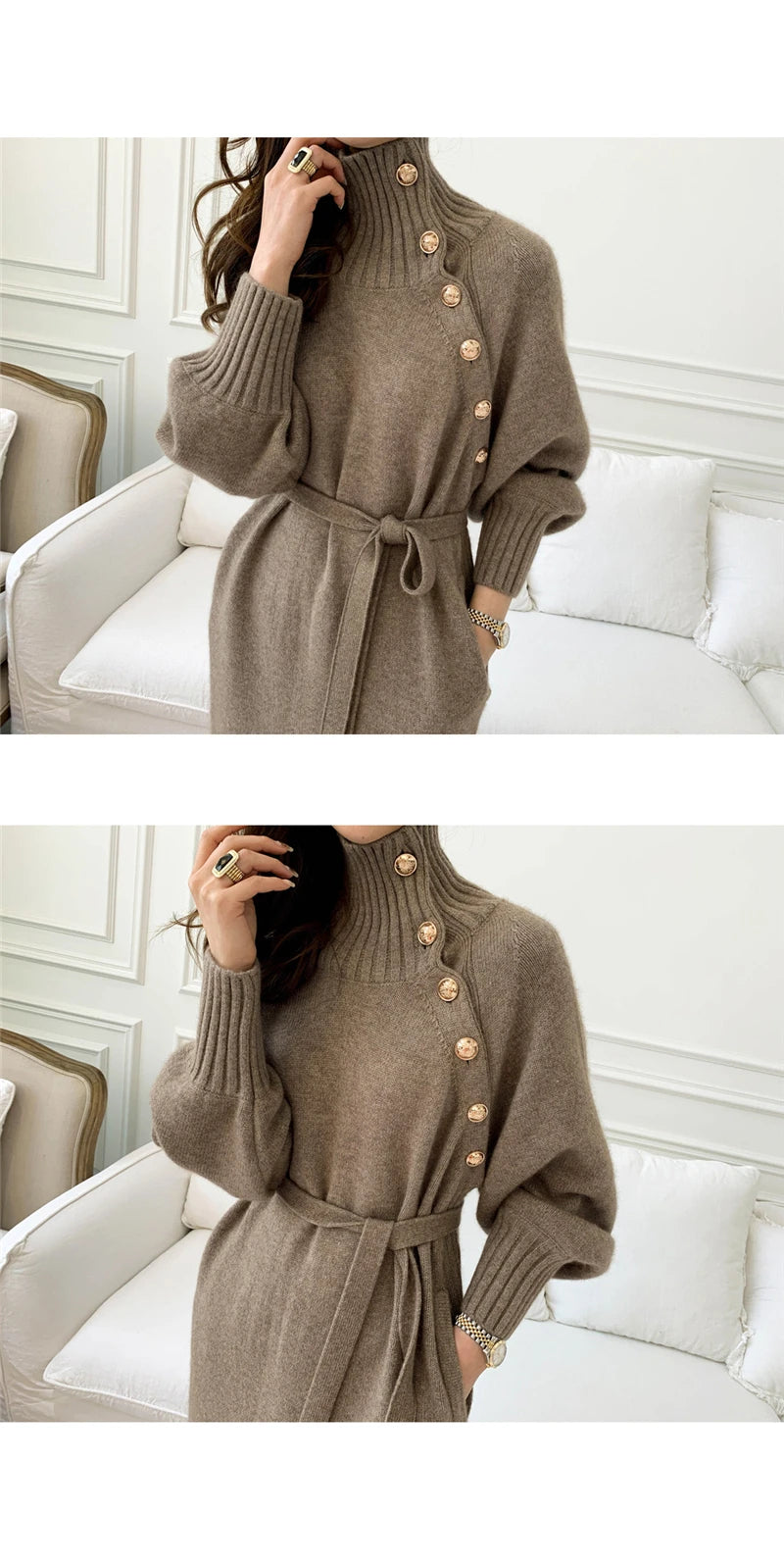 Autumn Winter Women's Knitted Midi Dress 🧶 Luxury Base Layer Ladylike Camere Inner Match Dress ❄️ Elegant Cozy Fashion