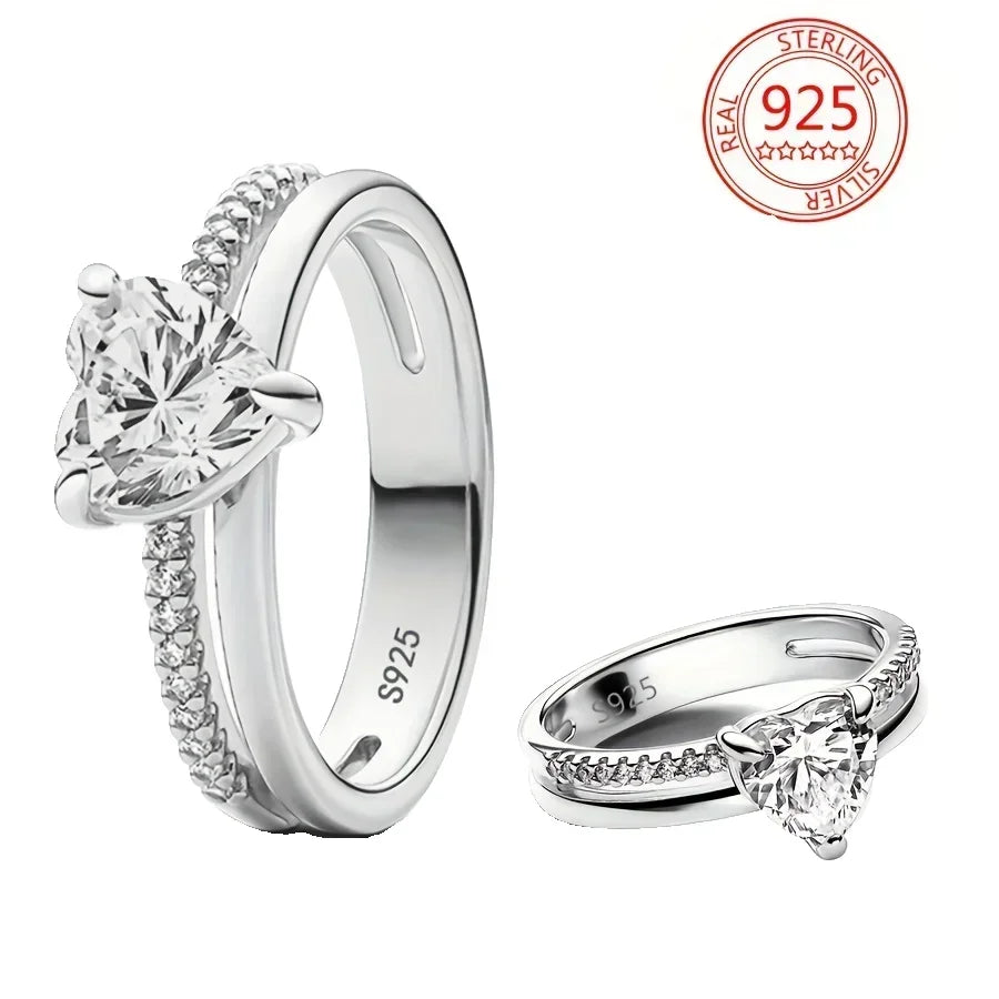 925 Sterling Silver Double Heart, Bow & Starfish Crown Rings | Women’s Moon Ring Fine Jewelry Wedding & Valentine Gift