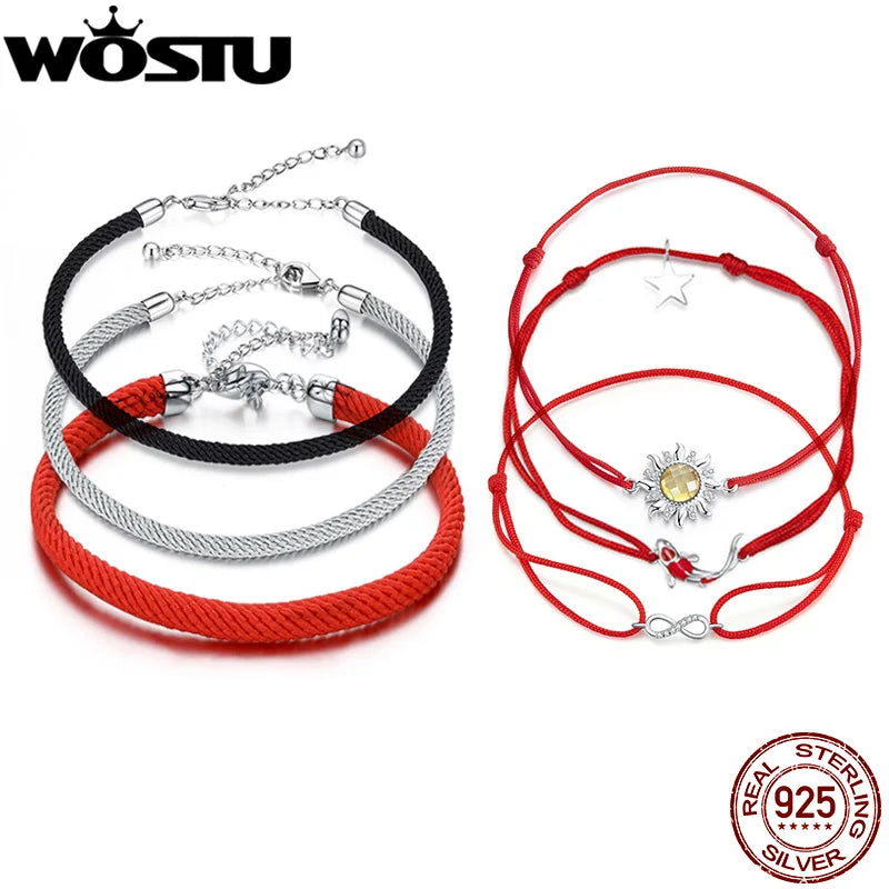 WOSTU 925 Sterling Silver Red Rope Bracelet – Classic Lucky Bangle Fit Pandora Beads Charms DIY Jewelry