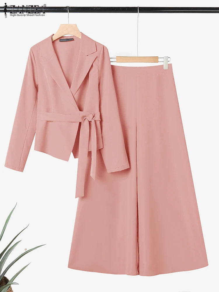 ZANZEA Elegant 2-Piece Pant Set – Lightweight Blazer & Wide Leg Pants Office Suit for Women 👩‍💼✨