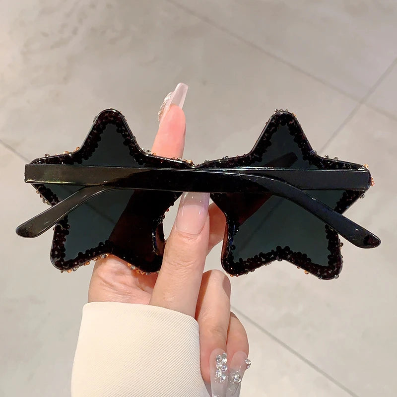 KAMMPT Chic Stars Design Pink Shades – Women Rhinestone Shiny Trendy Sun Glasses | Holiday & Beach INS Brand