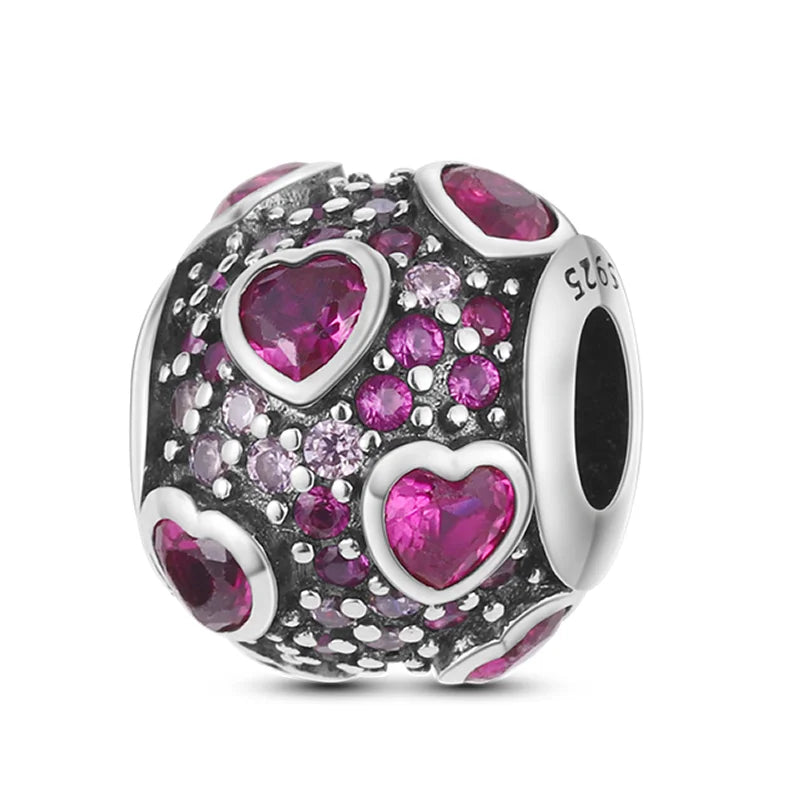 925 Sterling Silver Colorful Charms – Rose, Crown, Rainbow & Heart Dangle Beads Fit Pandora Bracelet & Necklace