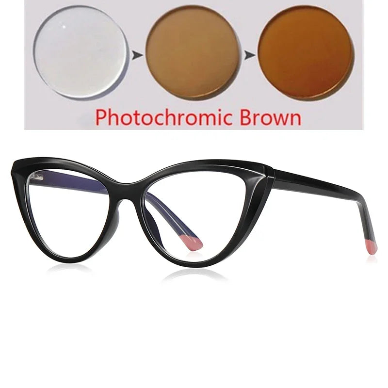 Blue Light Blocking Nearsighted Glasses – Cat Eye Spring Leg Prescription Spectacles for Women (-0.5 to -6.0)