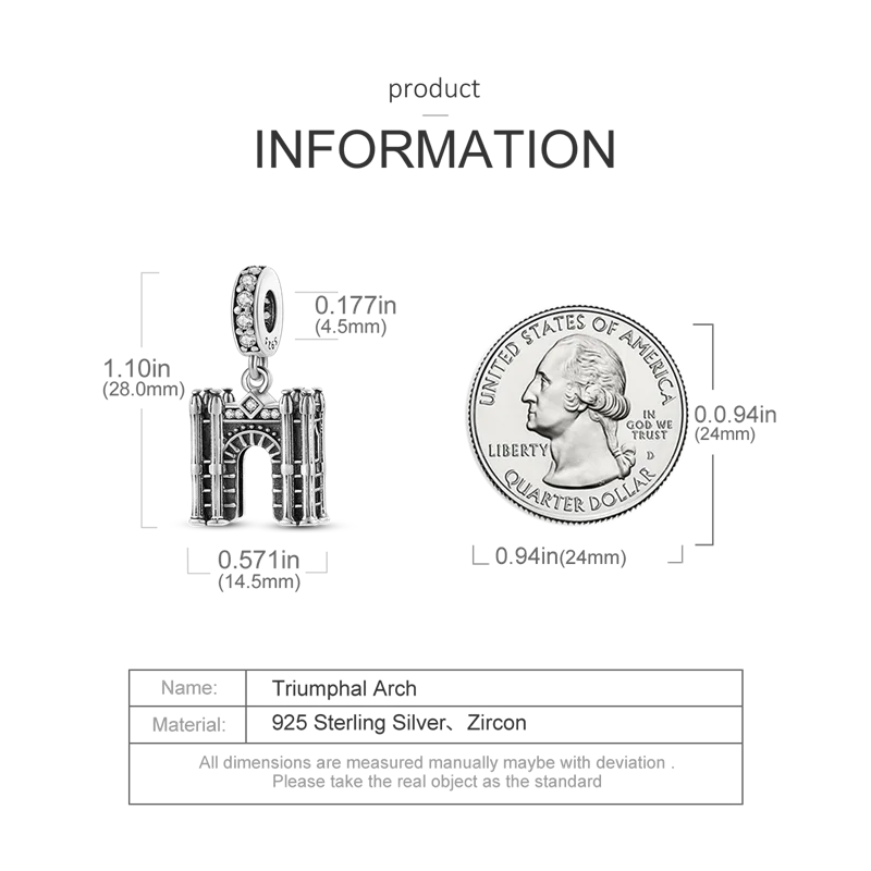 925 Sterling Silver Travel Around the World Charm Bead | Eiffel Tower & Triumphal Arch Dangle for Original Bracelet DIY Jewelry