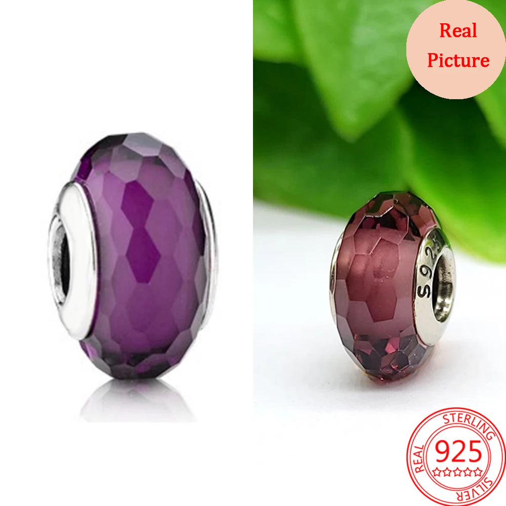 925 Sterling Silver Murano Glass Galaxy & Clover Heart Beads | Fit Pandora Bracelet DIY Jewelry Gift for Mum