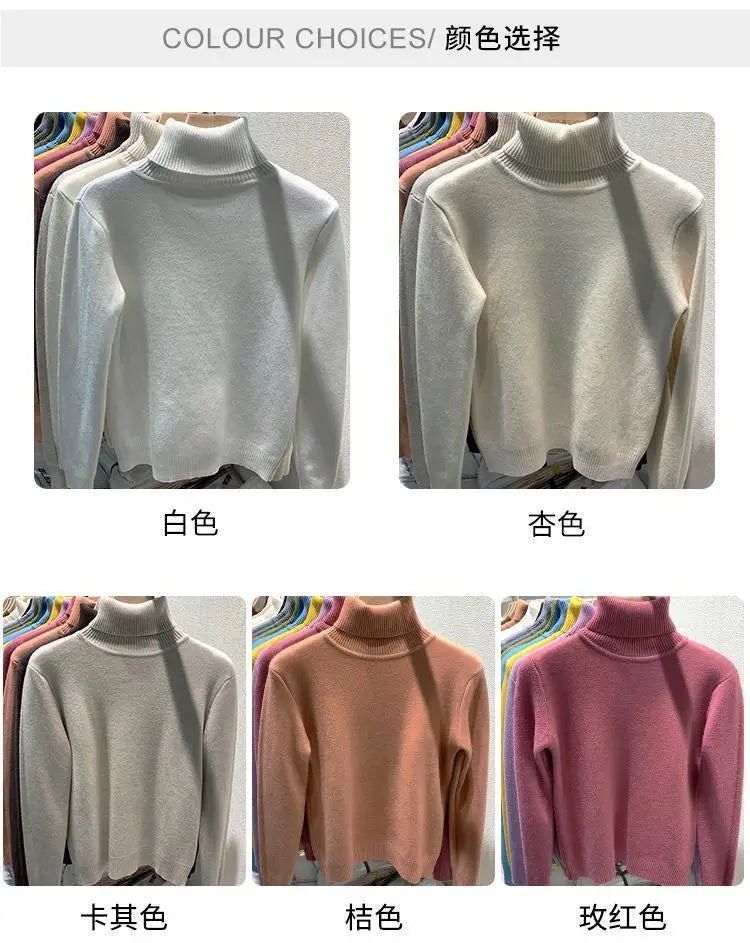 2025 Women’s High Collar Pullover Sweater – Thick Warm Soft Winter Top | Solid Color Bottoming Shirt