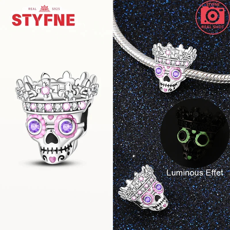 925 Sterling Silver Halloween Skull & Ghost Charms – Colored Beads Fit Original Pandora Bracelet DIY Jewelry Gift for Women
