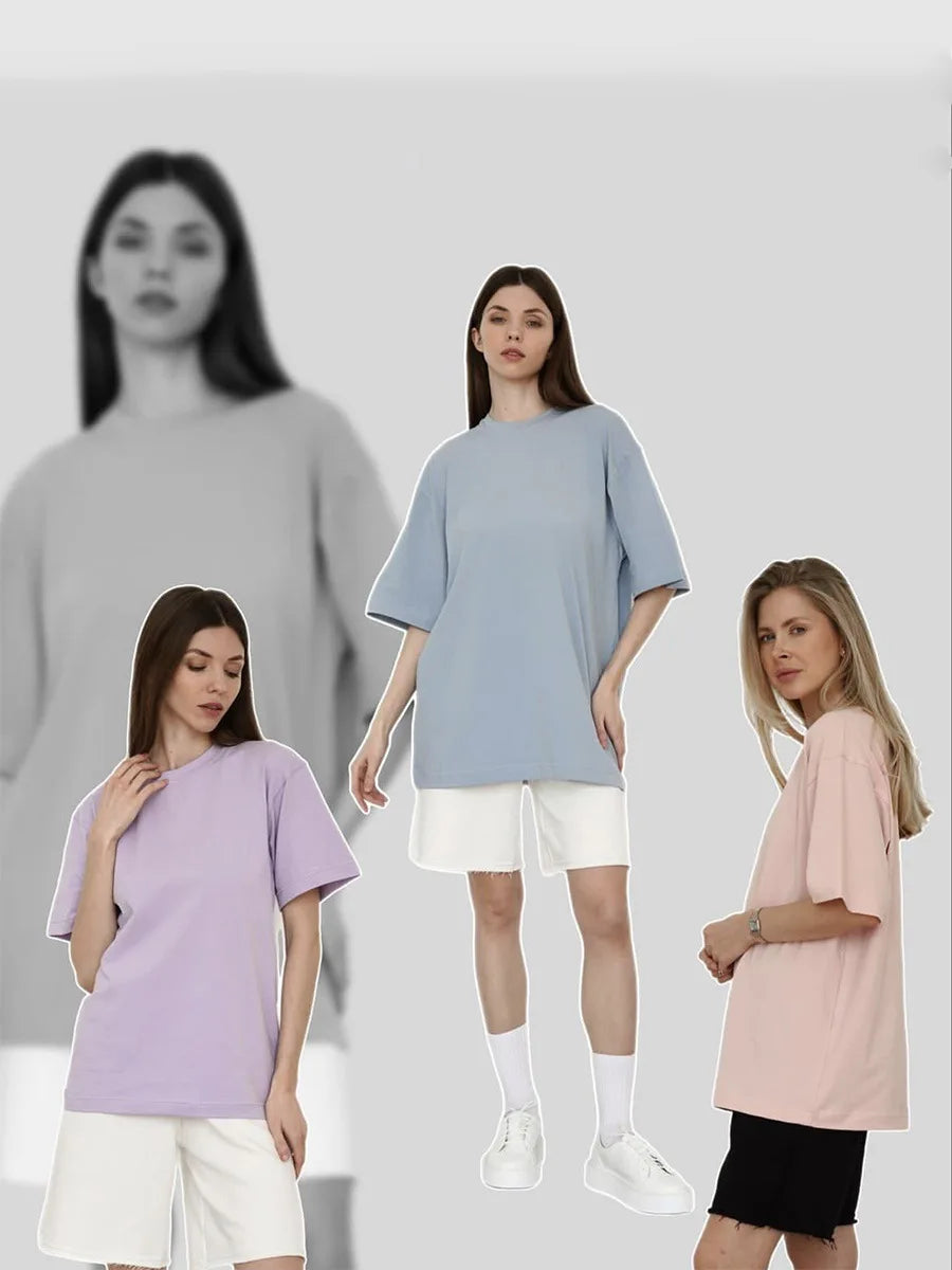 Botvotee 21 Colors Oversized Basic T-Shirts for Women | 100% Cotton Casual Summer Tops | Solid Color Loose Fit Tees