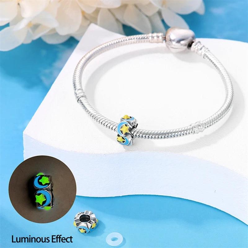 925 Sterling Silver Colorful Luminous Charms | Shell Turtle Star Beads