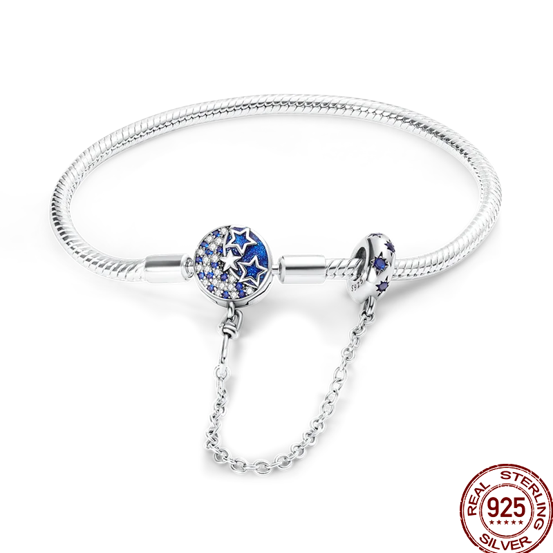 925 Sterling Silver Rainbow Leather Braided Bracelet | Eternal Love Stars & Moon Charm – DIY Women’s Beaded Jewelry Gift